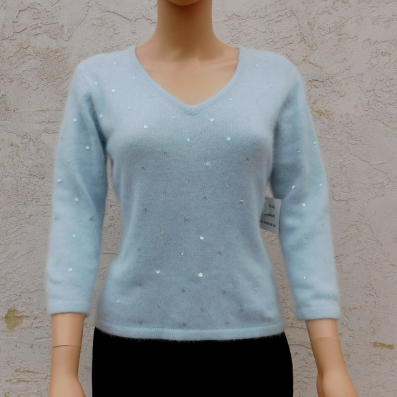 PIERRE CARDIN Pullover Blue Angora 1950s Style New - Picture 2 of 7